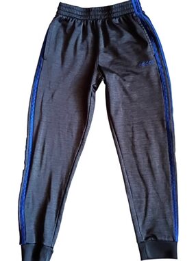 ADIDAS Boys Joggers 3-Stripe Pants Black Blue Stripes Sz 10/12
